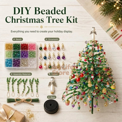 DIY Beaded Christmas Tree Kit – 3D Crystal Craft with LED Lights for Holiday Activities, Handmade Gifts & Festive Decor