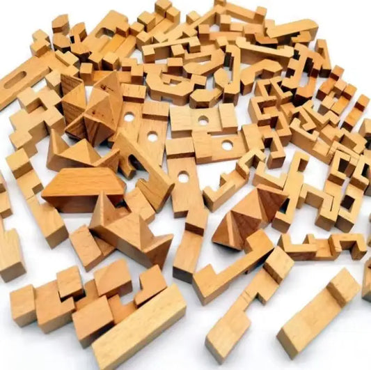 Cerradura de rompecabezas de rebabas de madera – Juego de IQ de acertijo 3D, juguete de rompecabezas entrelazado Luban Kongming, desafío de lógica mental y juguete educativo Montessori