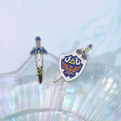 Adventure Game Enamel Pins – Shield, Master Sword & Mask Brooch Set Cosplay Lapel Badge Jewelry Gift