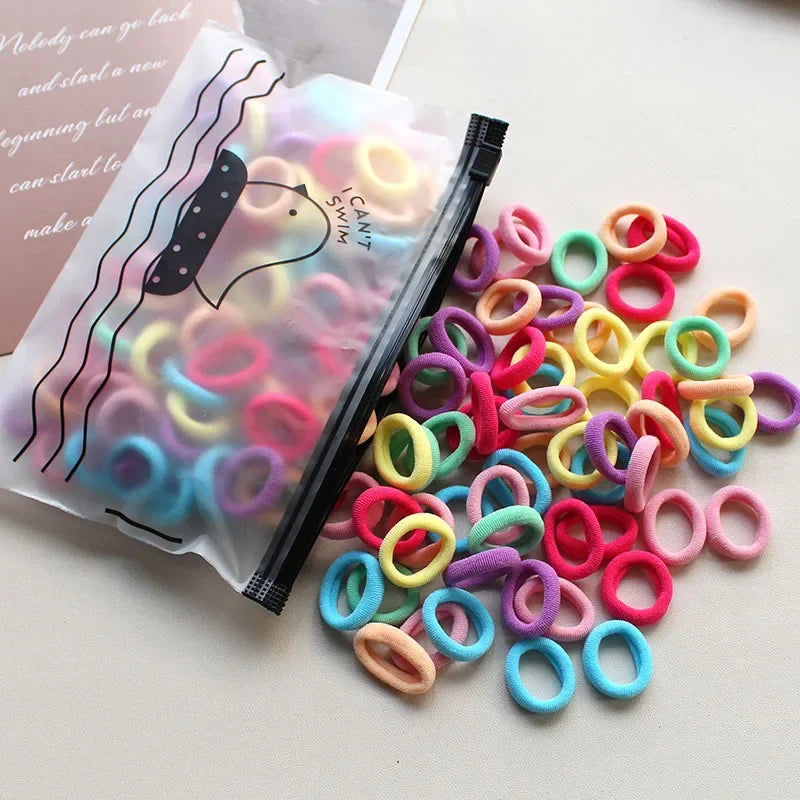 100PCS Kids Elastic Hair Bands – 2CM Nylon Hair Ties for Girls & Babies | Colorful Stretch Hair Accessories for Children