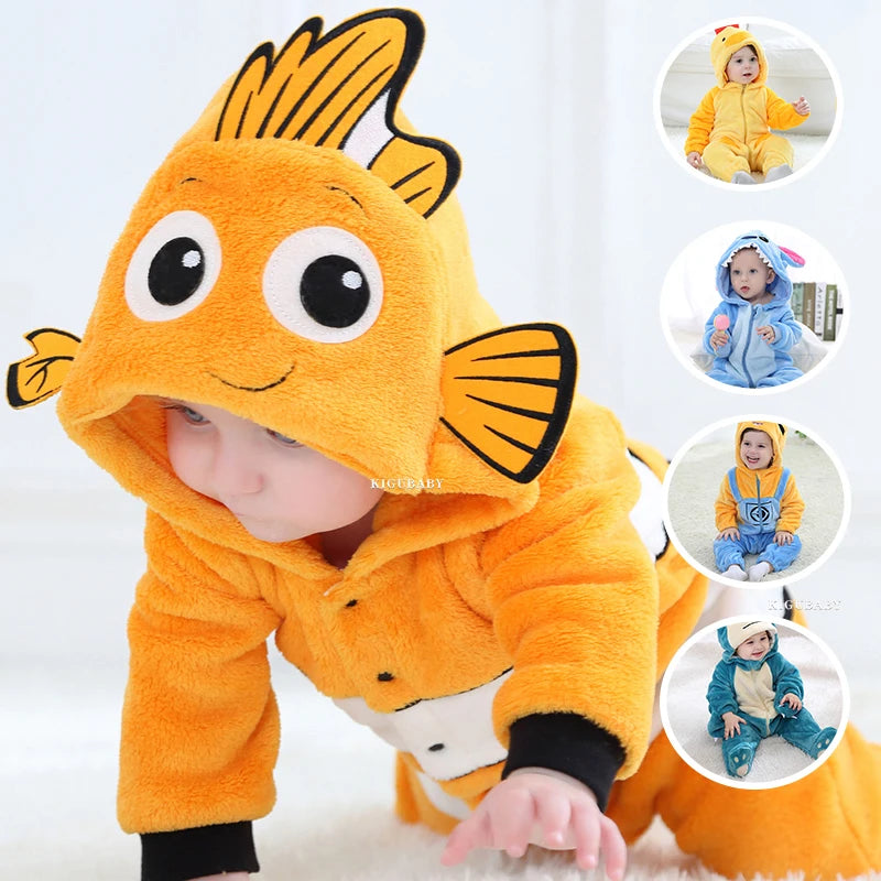 Nemo Baby Romper Onesie – Cute Hooded Cartoon Pajamas & Cosplay Costume for Newborn Boys & Girls