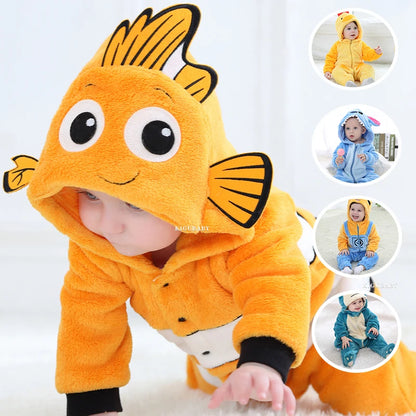 Nemo Baby Romper Onesie – Cute Hooded Cartoon Pajamas & Cosplay Costume for Newborn Boys & Girls