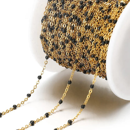 Cadena de eslabones de cuentas de esmalte dorado de acero inoxidable de 2M – Cadena DIY de aceite de goteo para collares, pulseras y suministros de fabricación de joyas