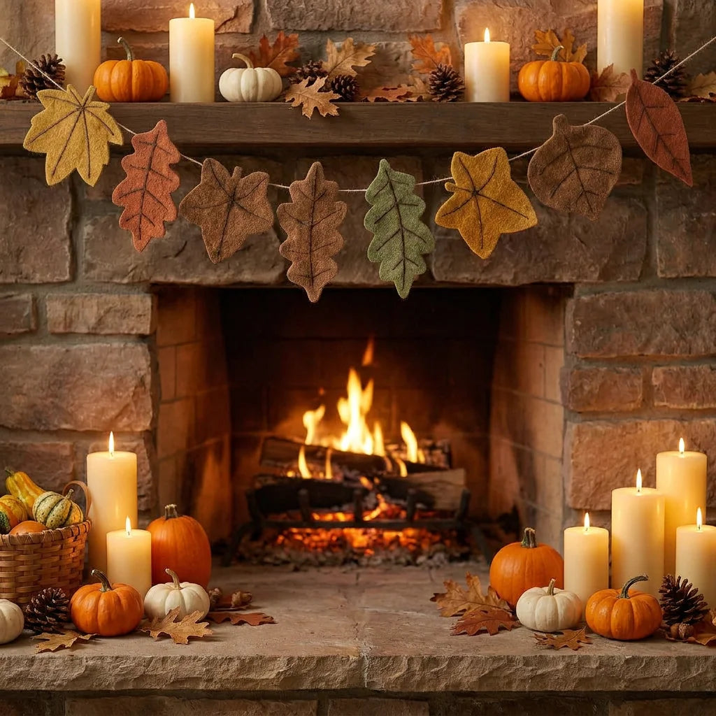Thanksgiving Fall Maple Leaf Felt Banner – Autumn Harvest Garland for Halloween Parties, Fireplace, Wall & Home Decorations