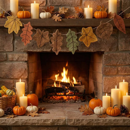 Thanksgiving Fall Maple Leaf Felt Banner – Autumn Harvest Garland for Halloween Parties, Fireplace, Wall & Home Decorations