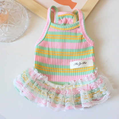 Vestido de verano para cachorros lindos para perros y gatos pequeños – Ropa de encaje a rayas para mascotas, camiseta y falda para perras Chihuahua, Yorkie, Bichon