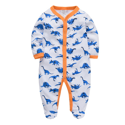 Spring Baby Boy Cotton Romper – Blue Bear Print Knit Jumpsuit & Newborn Overalls Pajamas, Soft Casual Outfit for Infants & Toddlers