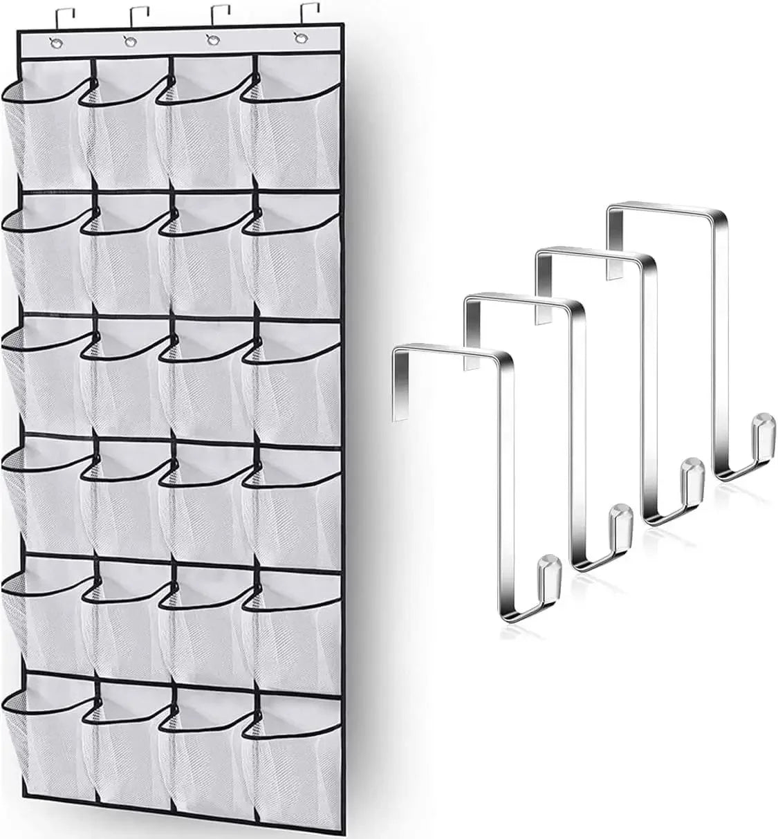 Over-the-Door Shoe Organizer - 12, 14 or 24 Pocket Hanging Shoe Storage with Large Mesh Pockets & 4 Hooks