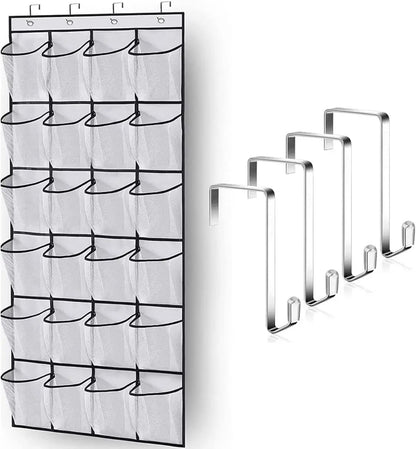 Over-the-Door Shoe Organizer - 12, 14 or 24 Pocket Hanging Shoe Storage with Large Mesh Pockets & 4 Hooks