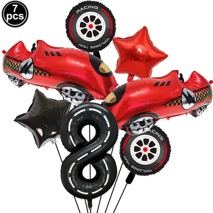 Racing Car Birthday Party Decorations – Race Car, Tire Wheel, Traffic Cone & Checkered Balloons for Kids' Racing-Themed Parties
