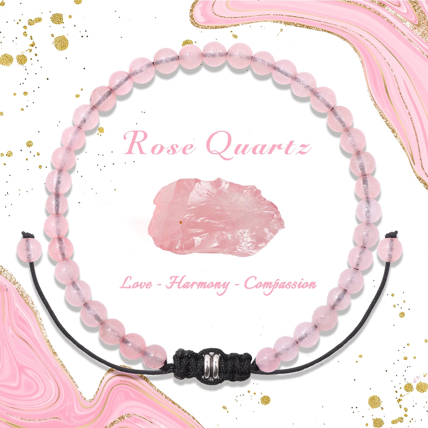 Bracelet perles de tourmaline noire naturelle – Bracelet ajustable tressé en corde avec carte cadeau pour hommes et femmes