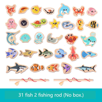 Jouet de Pêche Magnétique en Bois – Jeu d'Apprentissage Montessori sur la Vie Marine, Activité de Pêche Éducative Précoce pour Bébé, Jouet de Développement Cognitif Interactif Parent-Enfant pour Enfants