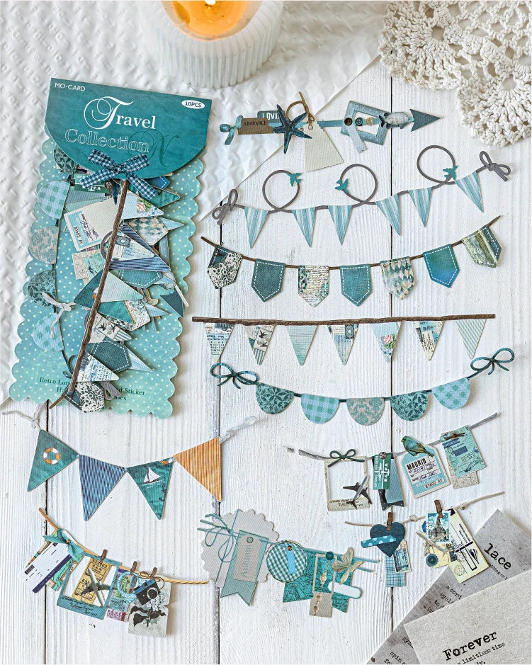 10PCS Creative Party Flag Stickers – DIY Pulling Stick Labels for Scrapbooking, Junk Journaling & Craft Decoration Supplies
