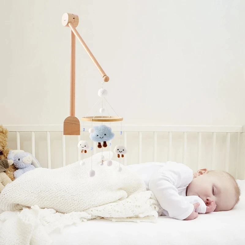 Baby Wooden Bed Bell Bracket – Newborn Crib Mobile Stand for 0-12 Months, Wooden Hanging Toy Holder with Crochet Bed Bell Rattle, Infant Nursery Decoration & Sensory Baby Toy Accessory