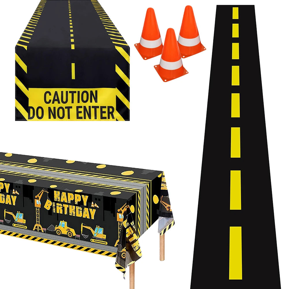 Construction Truck Birthday Party Tablecloth – Excavator & Engineering-Themed Table Runner for Boys' Construction Party Decorations