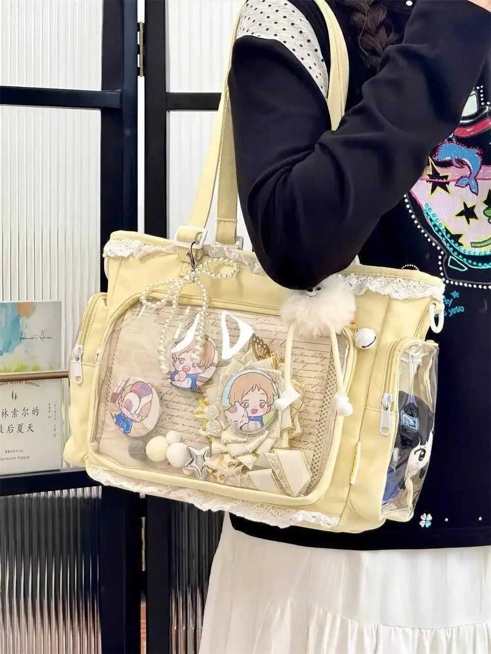 Bolsa Ita Japonesa Y2K para Mujer – Bonito Bolso de Hombro Transparente Lolita, Bolso Cruzado Grande de Exhibición DIY, Cartera de Moda Kawaii para la Escuela, Viajes y Uso Diario