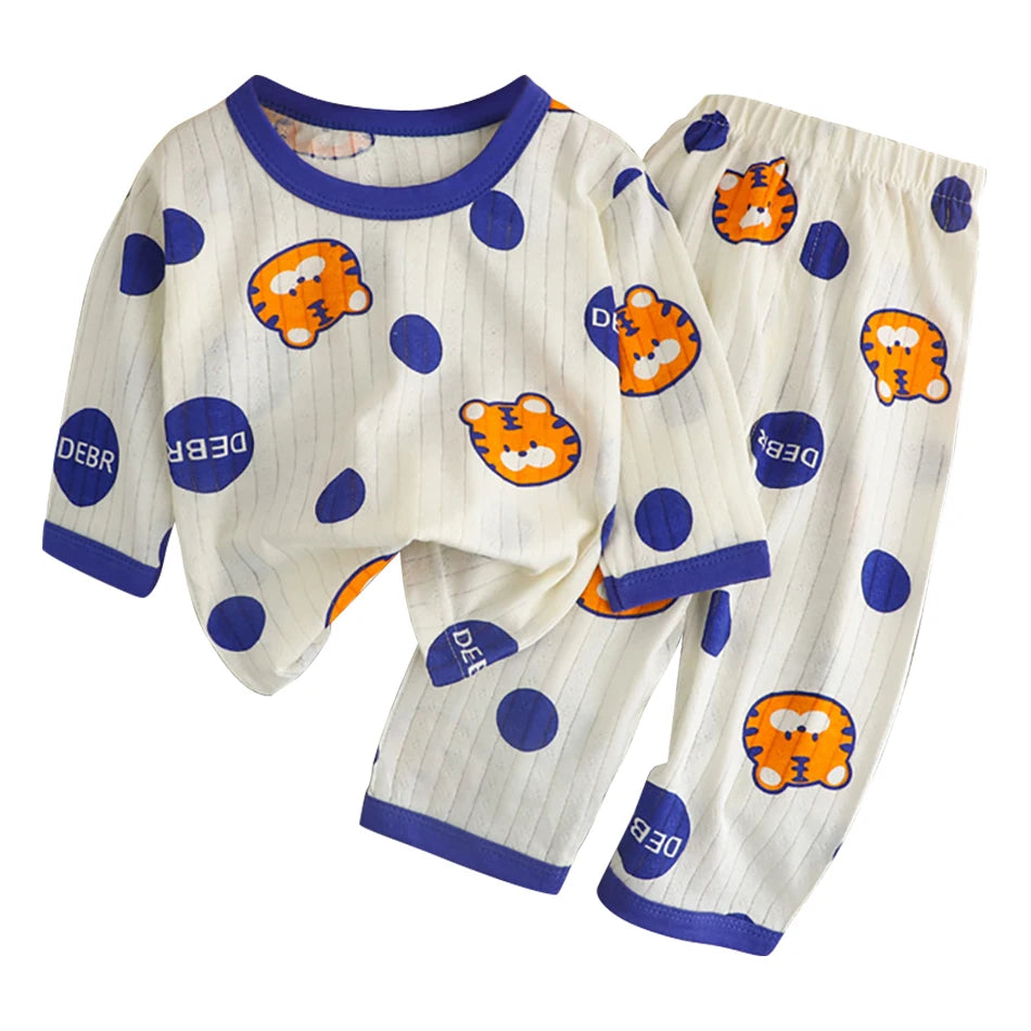 Conjunto de Pijama de Algodón para Niños – Pijama de Manga Larga y Pantalones para Verano en Casa y Habitaciones con Aire Acondicionado