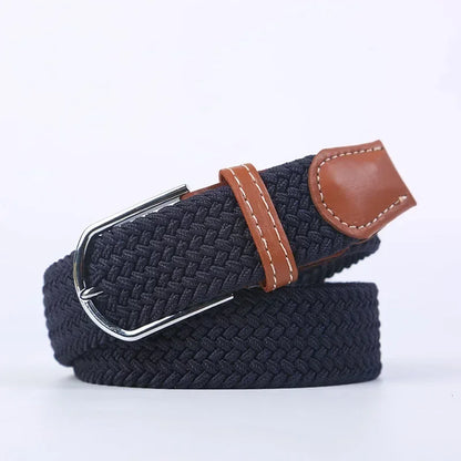 Ceinture élastique tressée unisexe en toile tissée, à boucle ardillon, pour jeans (107/120/130cm)