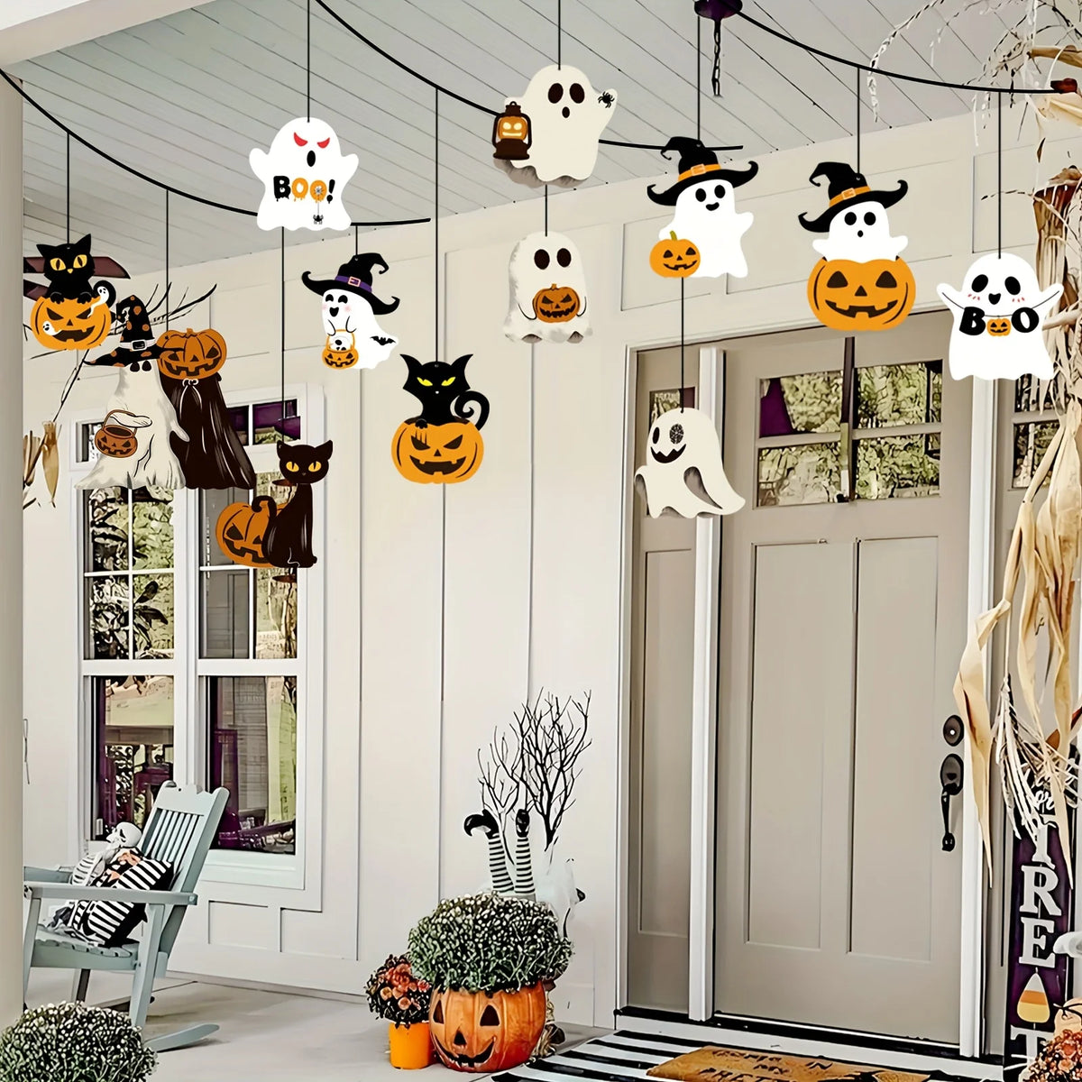 12PCS Cute Paper Halloween Ghost Decorations – Hanging Ghost Party Ornaments for Home, Room, Window & Halloween Party Decor