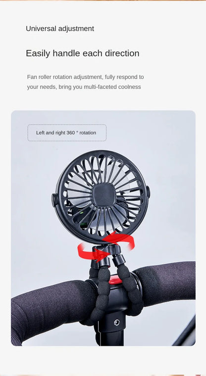 Ventilador portátil con clip para cochecito - Ventilador de refrigeración para bebés recargable por USB de 600 mAh con 3 velocidades para el hogar, viajes y actividades al aire libre