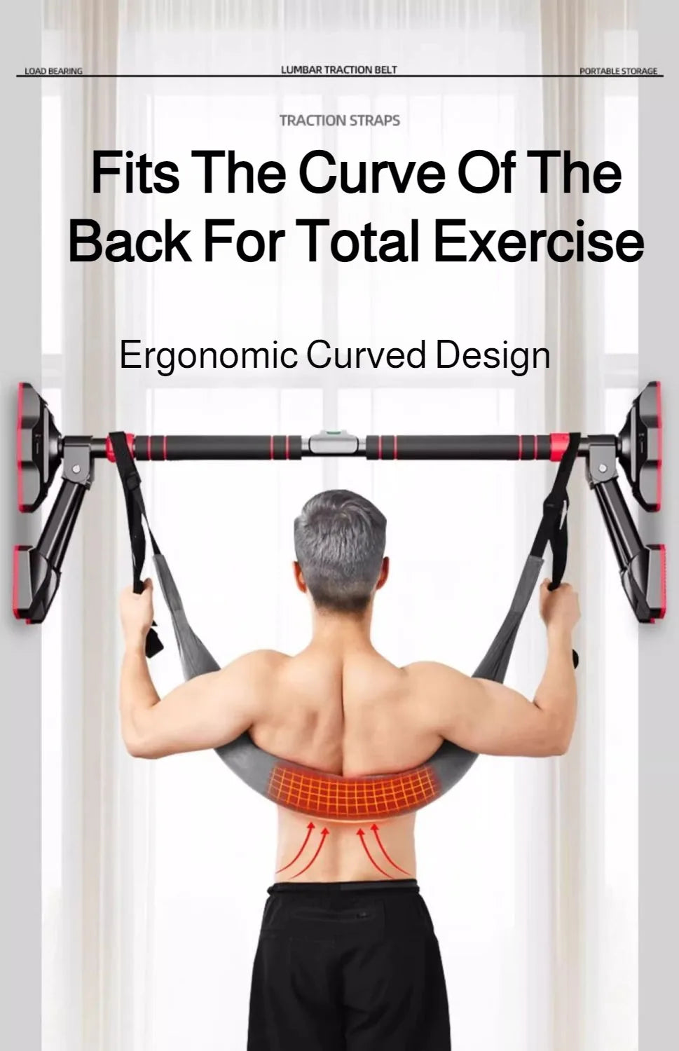 Cinturón de tracción lumbar – Cinturón de apoyo para estiramiento espinal doméstico para relajación de cintura, estiramiento de espalda y ejercicio de descompresión en barra horizontal