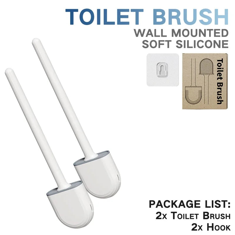 Juego de escobillas de inodoro de silicona – Limpiador de inodoro montado en la pared, kit moderno de cepillo de limpieza para WC, cepillo de silicona flexible con soporte de almacenamiento para baño y accesorios