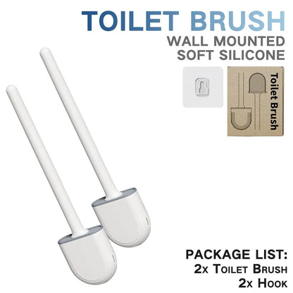 Juego de escobillas de inodoro de silicona – Limpiador de inodoro montado en la pared, kit moderno de cepillo de limpieza para WC, cepillo de silicona flexible con soporte de almacenamiento para baño y accesorios