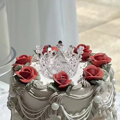 Mini Couronne de Gâteau – Décoration de Tiara de Perles Dorées et Argentées pour Mariages, Anniversaires et Fêtes Prénatales