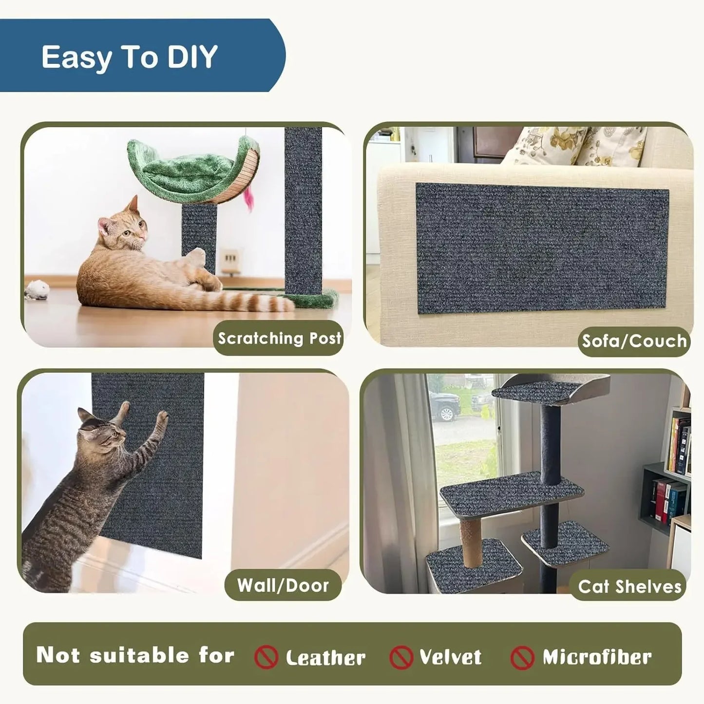 Tapis auto-adhésif à griffer pour chats – Protection de tapis DIY prédécoupable pour murs, coins et meubles