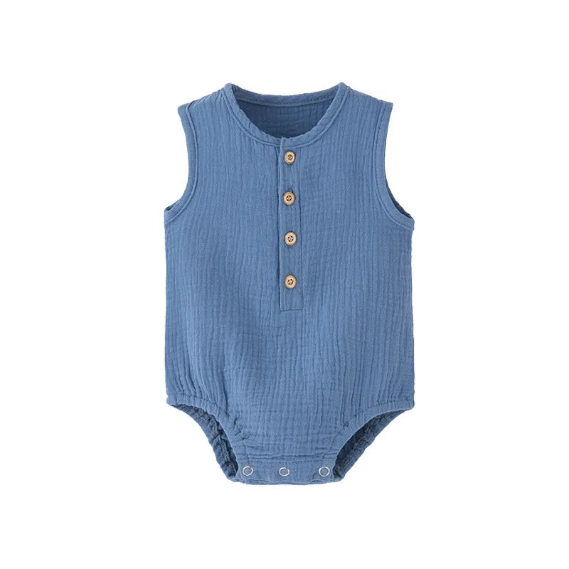 Mameluco de verano 100% algodón y lino para recién nacidos – Bodysuit sin mangas suave y transpirable para bebés y niñas