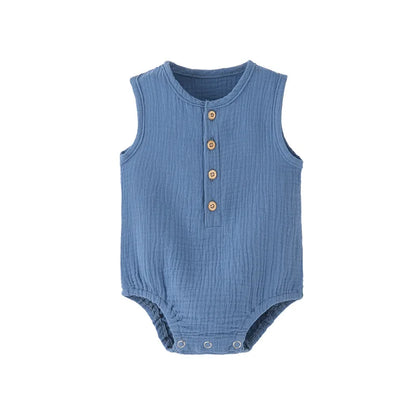 Mameluco de verano 100% algodón y lino para recién nacidos – Bodysuit sin mangas suave y transpirable para bebés y niñas