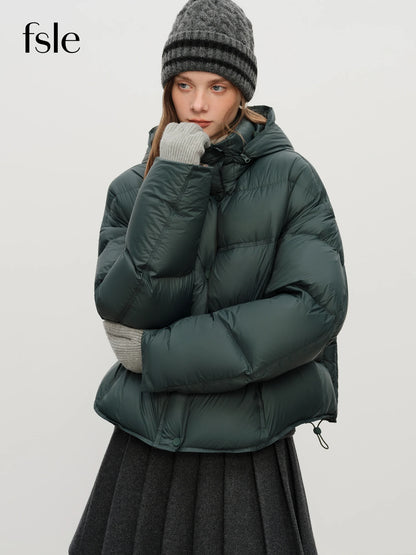 FSLE Women’s Hooded Puffer Jacket – Waterproof Quilted Winter Coat, Warm Oversized Short Bubble Jacket for Cold Weather