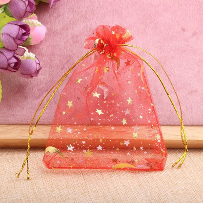 Bolsas de regalo de organza con estrellas y lunas de 25/50 piezas – Bolsitas de joyería con cordón dorado para recuerdos de boda, regalos de fiesta, empaques de dulces y almacenamiento de accesorios pequeños