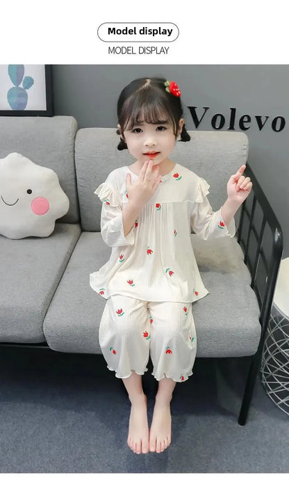 Conjunto de pijama para niños – Atuendo de dormir estampado de flores para bebés y niñas para las cuatro estaciones | Conjunto cómodo de ropa y de casa para niños
