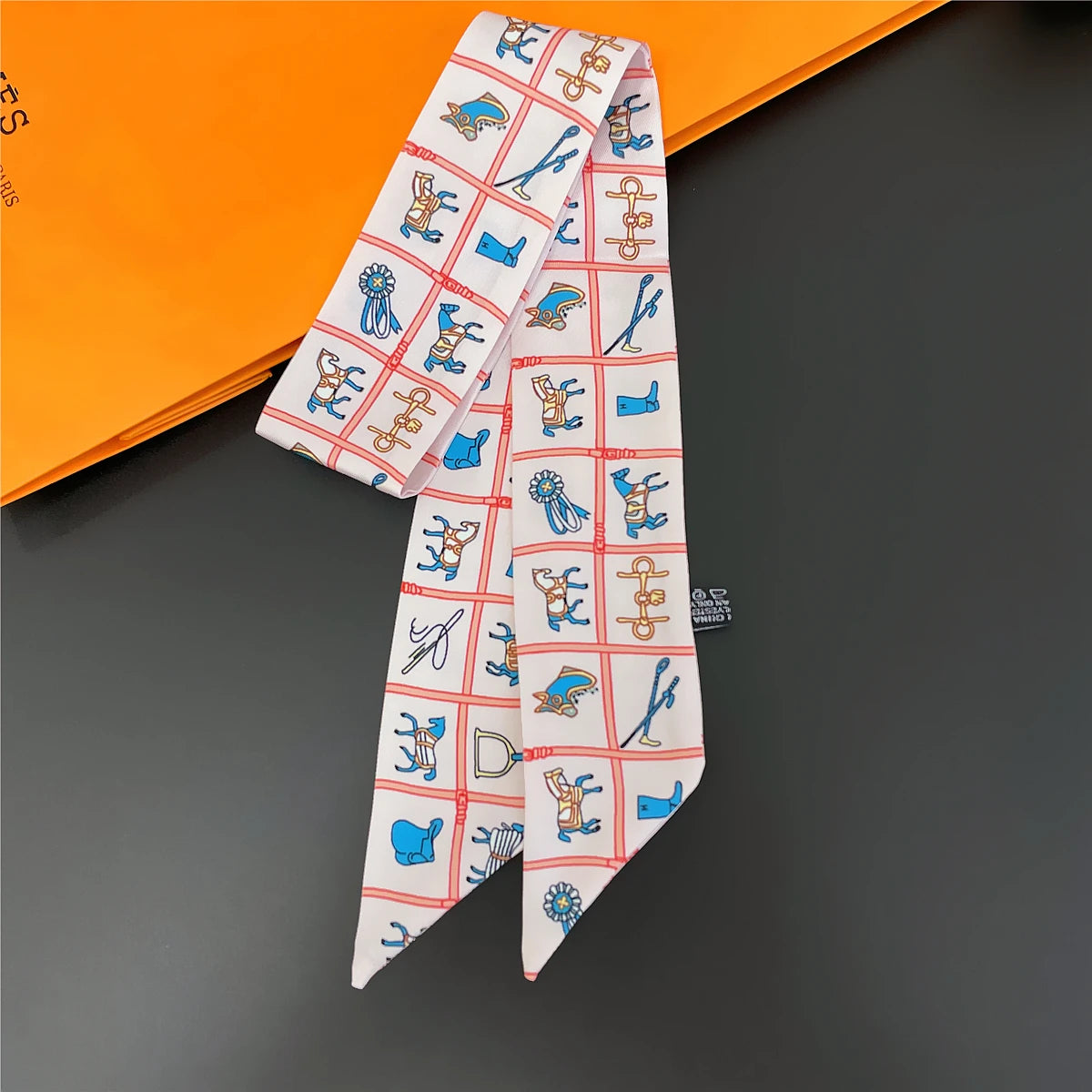 Pañuelo estrecho de sarga de seda 100 % de lujo para mujer, diseño de marca, pañuelo para bolso, pañuelo para el cuello, diadema para el pelo