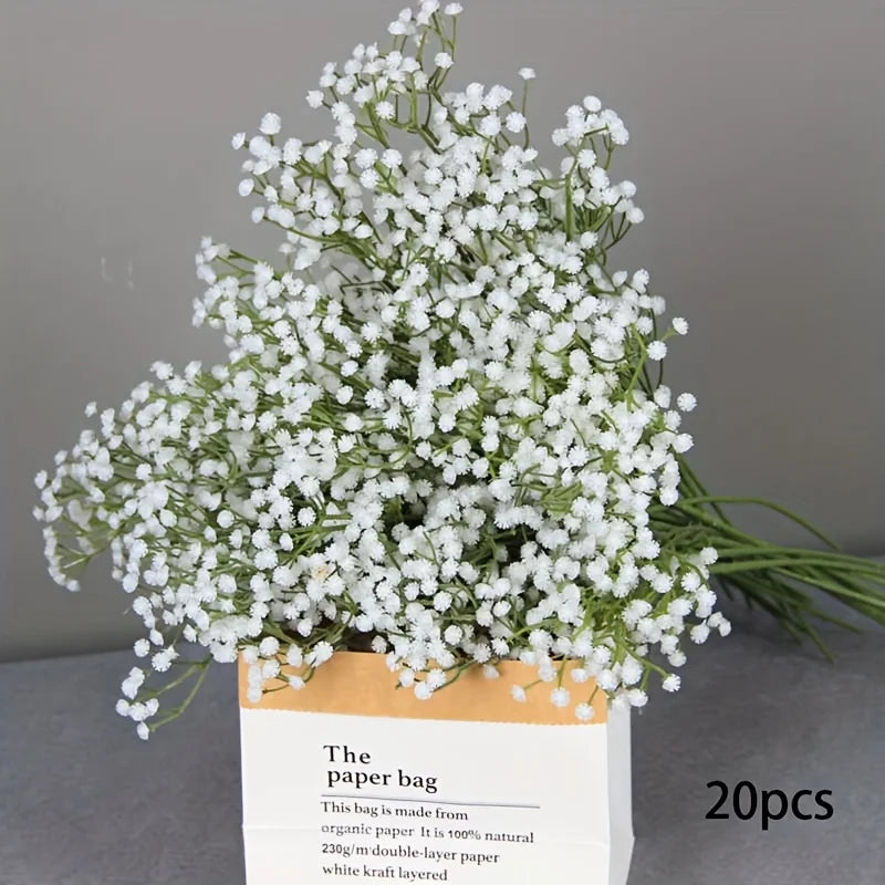 90 unidades de flores artificiales de paniculata de tacto real – Ramo de gypsophila sintética resistente a la oxidación con tallos | Decoración para el hogar, la oficina y bodas