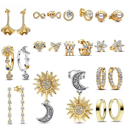 Juego de pendientes de tuerca de plata de ley 925 con hoja cuadrada, sol y luna para mujer, exquisito regalo de joyería europea