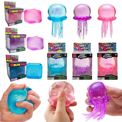 Trending Nee Doh Jellyfish & Cube Squish Toy – Soft Jelly Squeeze Stress Relief Fidget Toy, Sensory NeeDoh for Kids & Adults