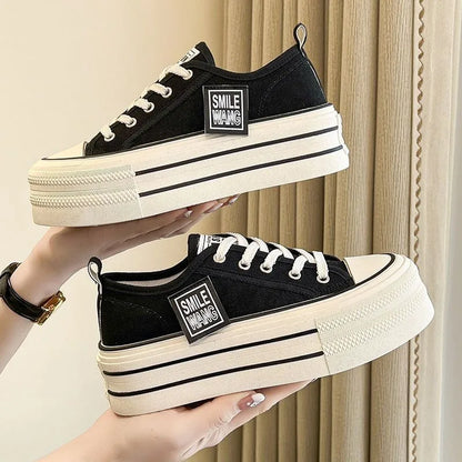 Women's Platform Canvas Sneakers Lace-Up Casual Walking Shoes Comfortable Fashion Trainers
