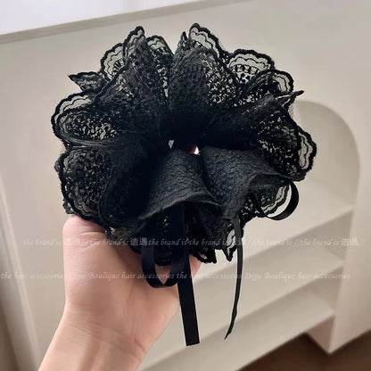 Korean Dot Satin Scrunchies – White & Black Silk Elastic Hair Ties for Women & Girls | Fashion Ponytail Hair Accessories