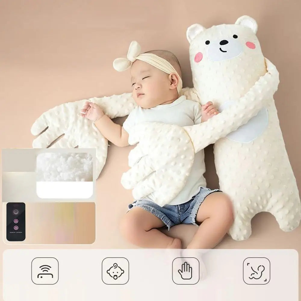Ours en peluche apaisant pour bébé, avec télécommande – Jouet de confort électrique en forme de dessin animé avec musique, bruit blanc et oreiller doux pour nouveau-nés