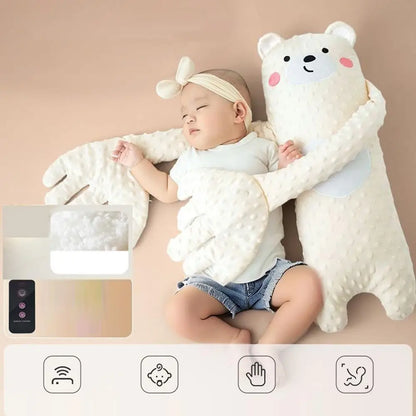 Ours en peluche apaisant pour bébé, avec télécommande – Jouet de confort électrique en forme de dessin animé avec musique, bruit blanc et oreiller doux pour nouveau-nés