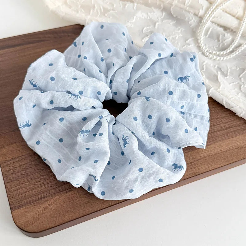 Korean Dot Satin Scrunchies – White & Black Silk Elastic Hair Ties for Women & Girls | Fashion Ponytail Hair Accessories