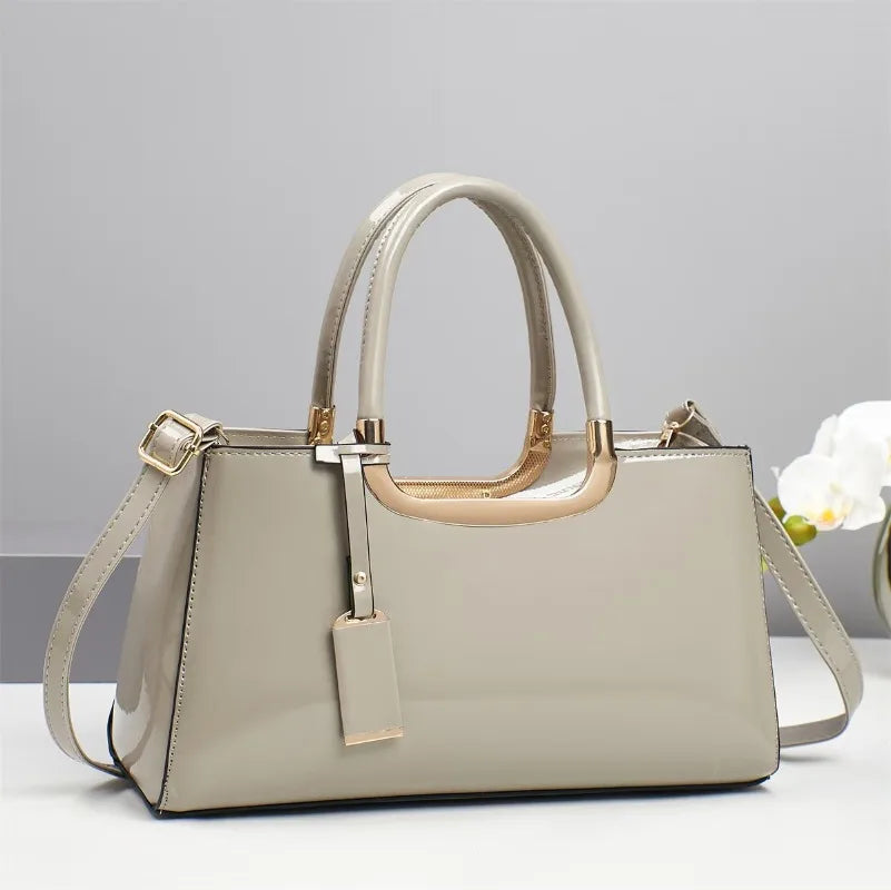 Women's Glossy Leather Tote Bag – Large Square Shoulder & Crossbody Handbag, Stylish Fashion Purse for Everyday Use