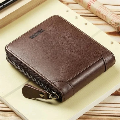 Cartera de cuero WEIXIE RFID con cremallera para monedas y tarjetero compacto
