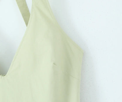 YENKYE Women’s Sexy Backless Green Halter Midi Dress Elegant Low Waist A-Line Cotton Summer Evening Party Robe