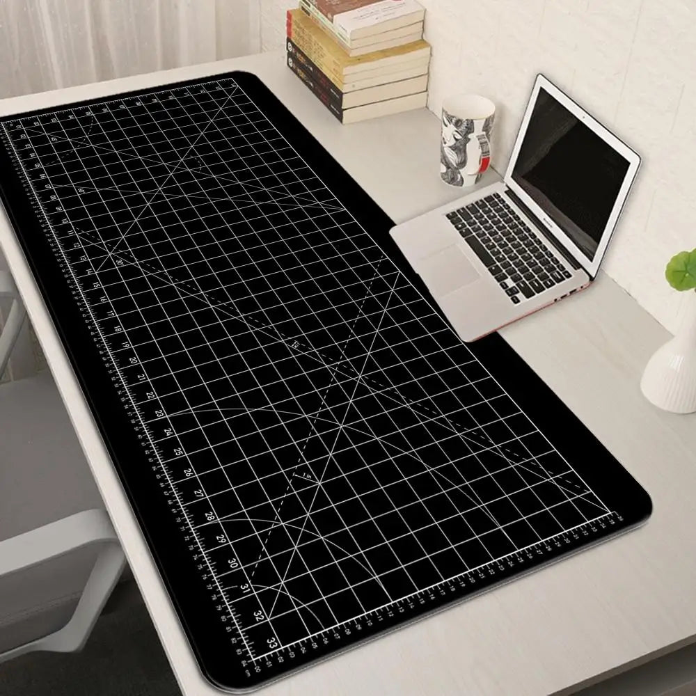 Large Gaming Mouse Pad with Green Grid Cutting Mat Design – Extended Anti-Slip Desk Mat with Stitched Edges for Keyboard, Gaming & Home Office