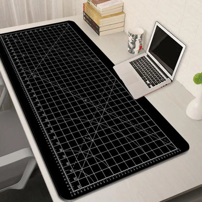 Large Gaming Mouse Pad with Green Grid Cutting Mat Design – Extended Anti-Slip Desk Mat with Stitched Edges for Keyboard, Gaming & Home Office