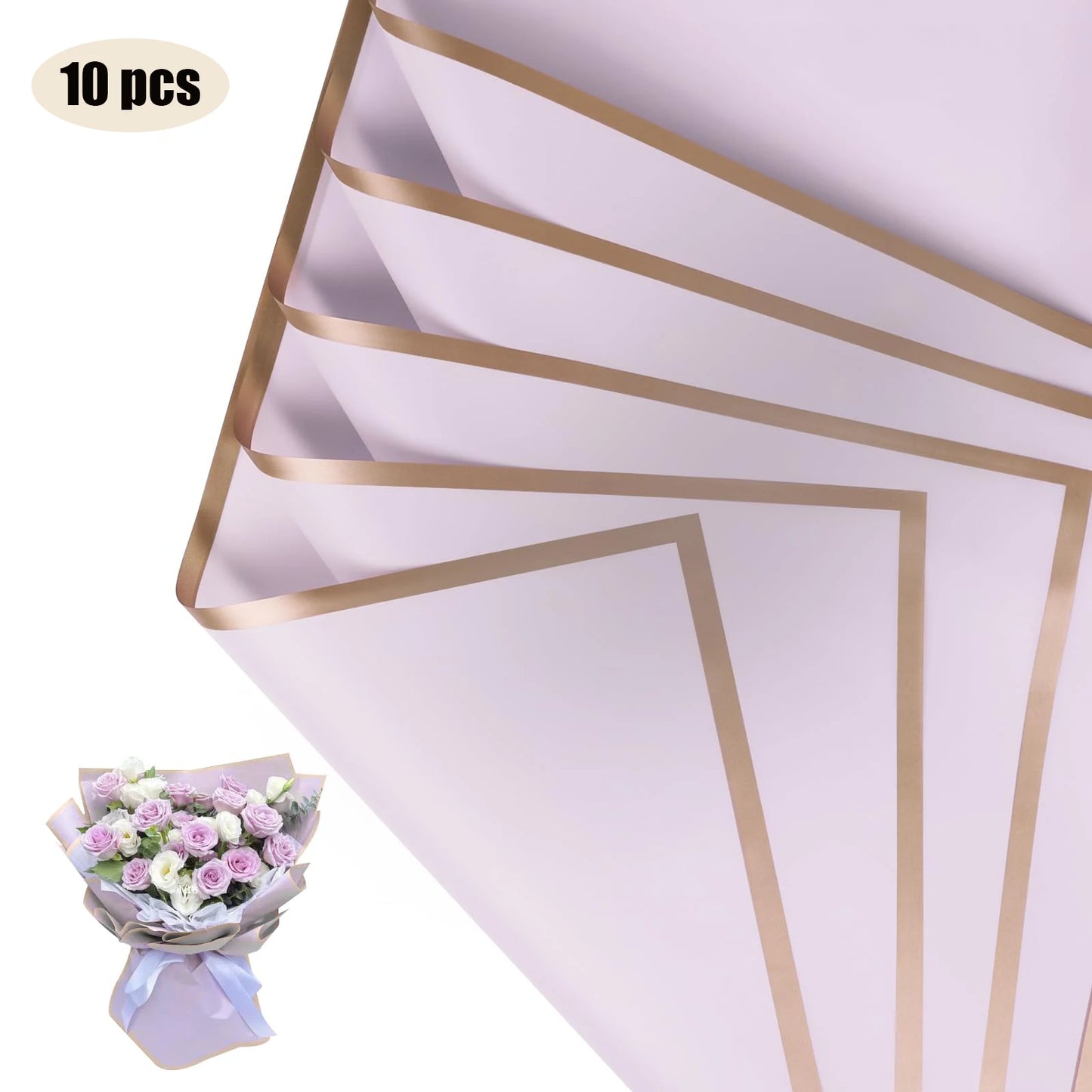 10 hojas de papel de envolver flores impermeable con bordes dorados para ramos, bodas, regalos y arreglos florales de bricolaje