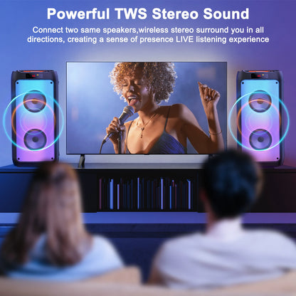 T10-T Wireless Bluetooth Karaoke Speaker – Portable Party Machine with 2 Microphones, LED Lights & Powerful Subwoofer Sound